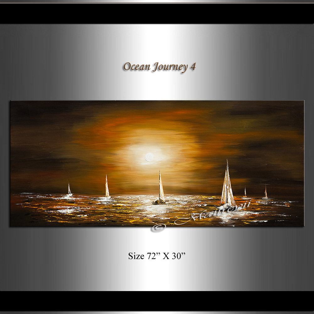 Large Ocean Art Oil Painting on Canvas Modern Wall Art Seascape - Ocean Journey 4 - LargeModernArt