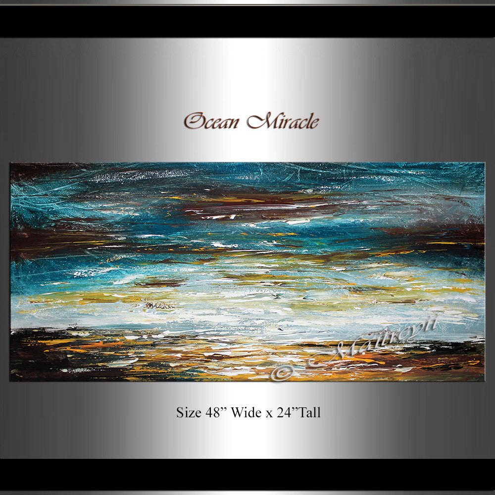 Large Ocean Art Oil Painting on Canvas Modern Wall Art Seascape - Ocean Miracle - LargeModernArt