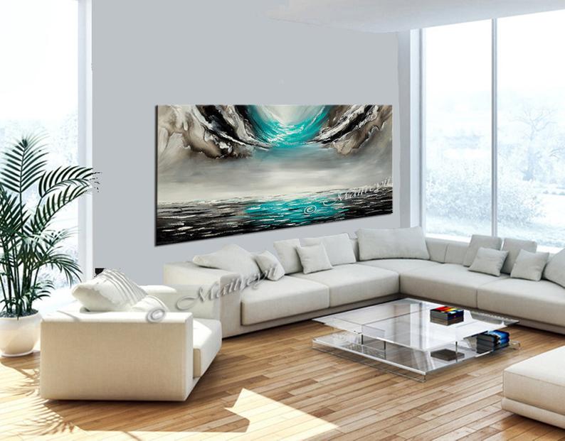 Large Ocean Art Teal Turquoise Paintings - Modern Wall Art - Ocean Paradise 40 - LargeModernArt