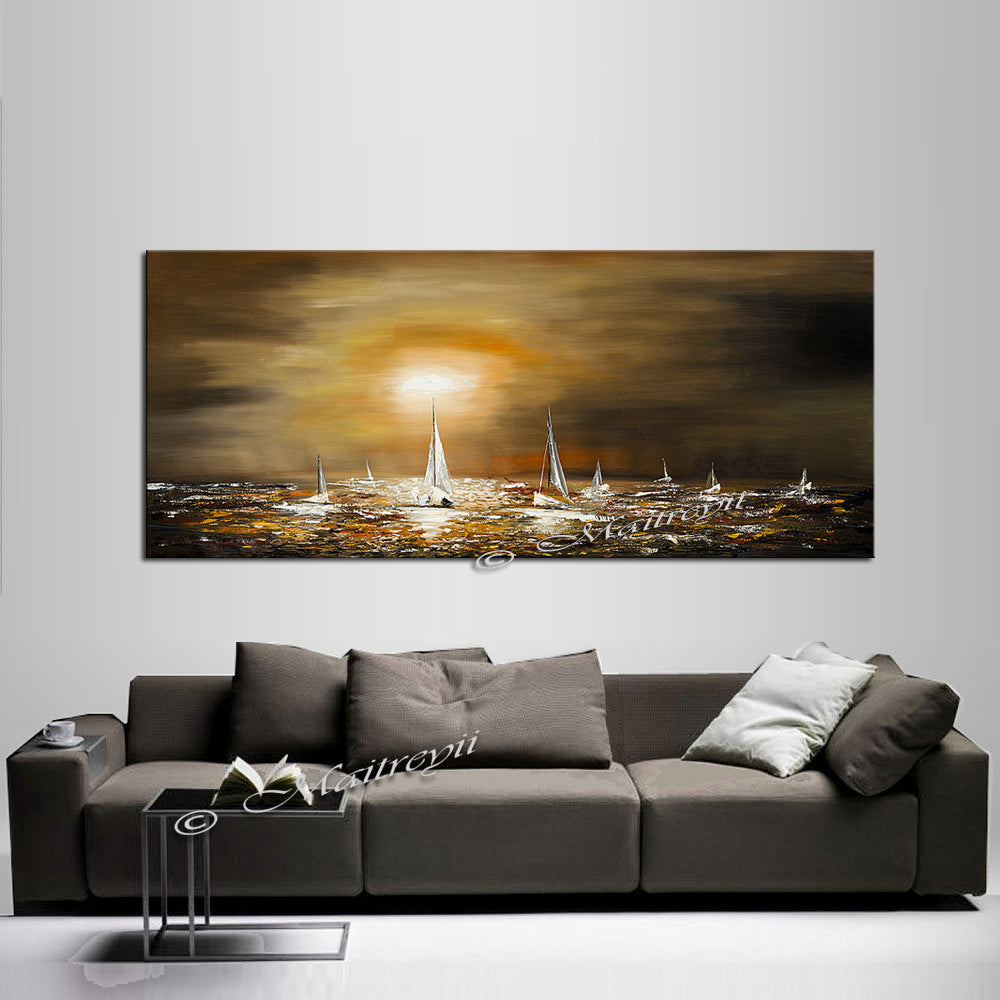 Large Ocean Art Oil Painting on Canvas - Modern Wall Art Seascape - Ocean Journey 3 - LargeModernArt