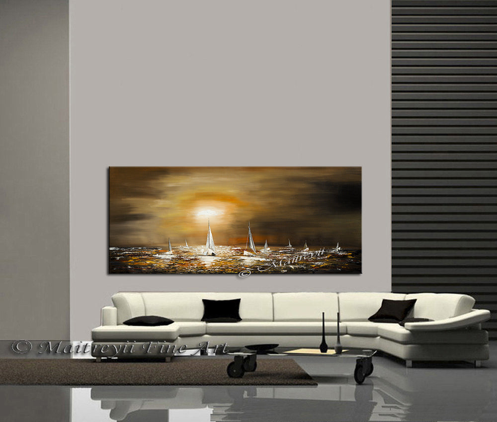 Large Ocean Art Oil Painting on Canvas - Modern Wall Art Seascape - Ocean Journey 3 - LargeModernArt