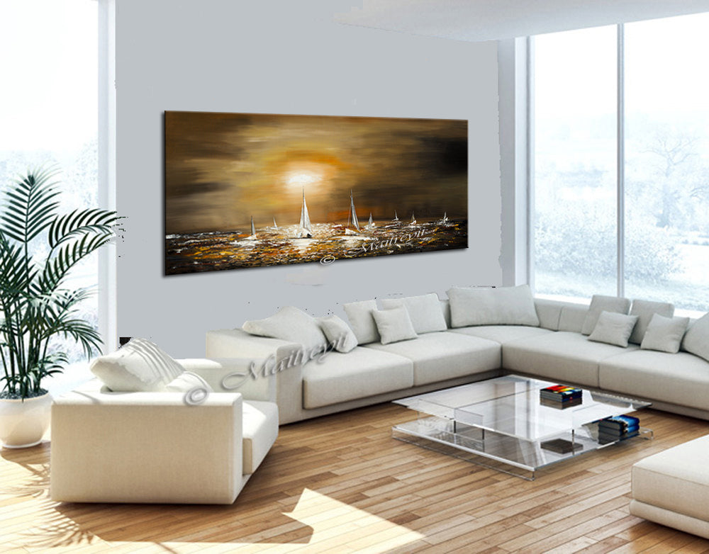 Large Ocean Art Oil Painting on Canvas - Modern Wall Art Seascape - Ocean Journey 3 - LargeModernArt