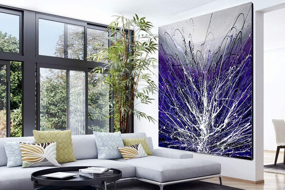 Purple Art Jackson Pollock Style Canvas Painting Large Modern Wall Decor Beautiful Abstract Art For Sale - LargeModernArt