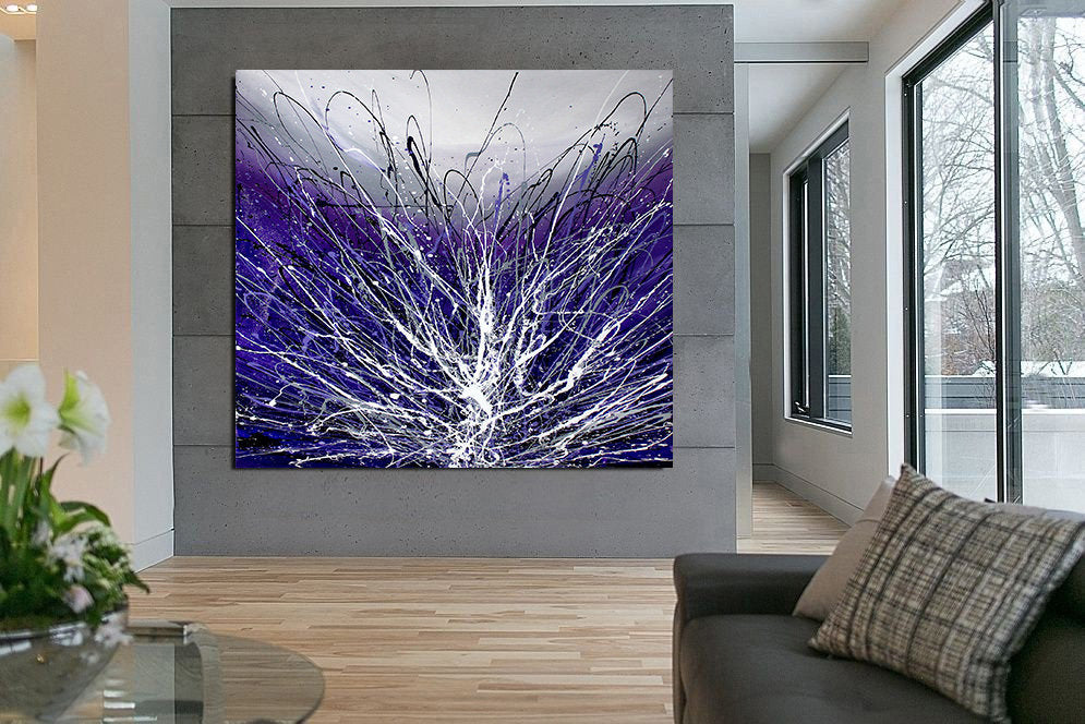 Purple Art Jackson Pollock Style Canvas Painting Large Modern Wall Decor Beautiful Abstract Art For Sale - LargeModernArt