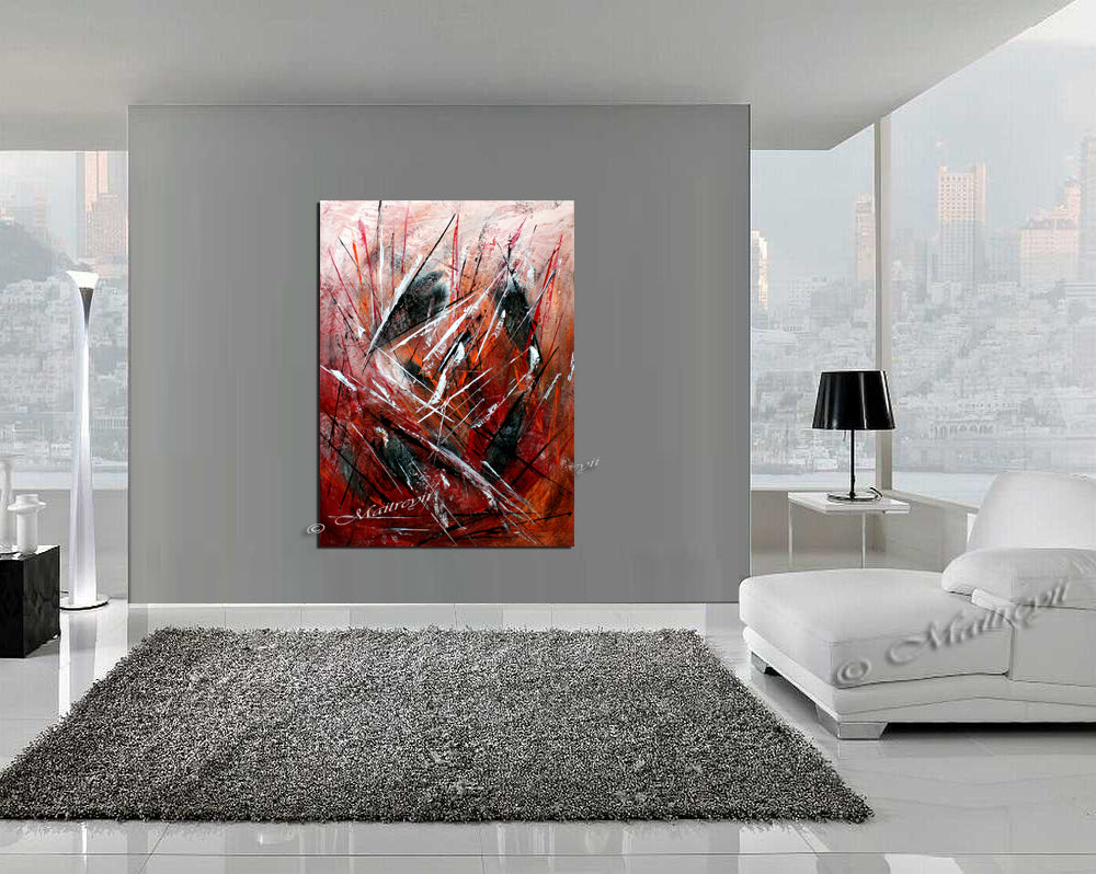 Red Abstract Modern Art Oil Painting on Canvas Modern Wall Art Amazing Abstract Gold Flow Painting - LargeModernArt