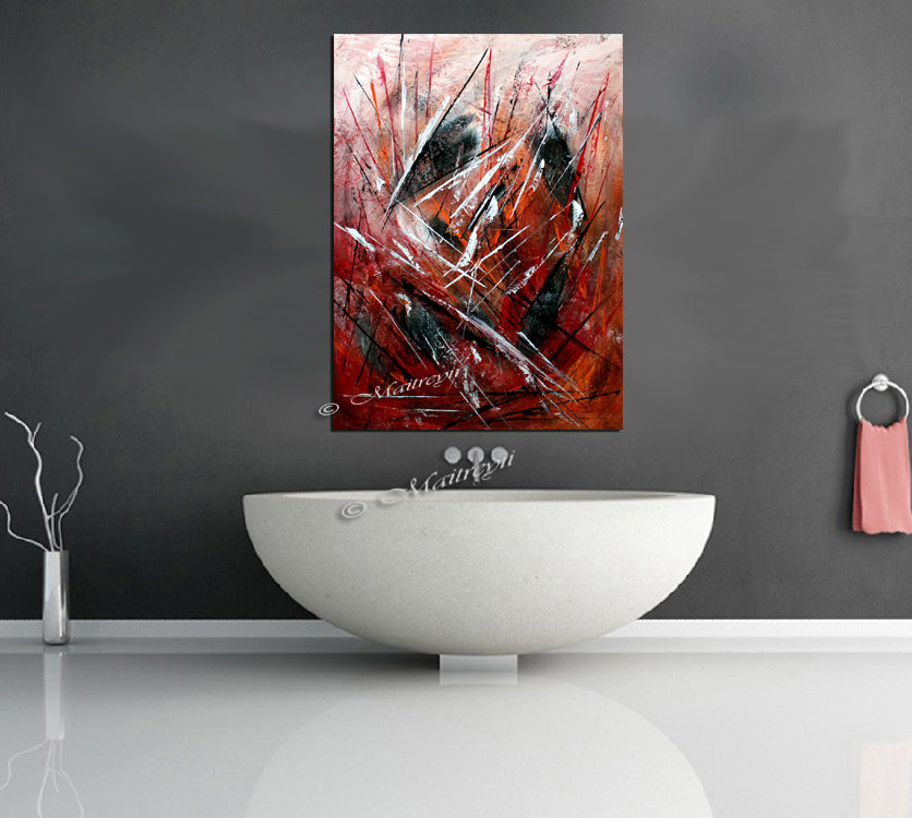 Red Abstract Modern Art Oil Painting on Canvas Modern Wall Art Amazing Abstract Gold Flow Painting - LargeModernArt