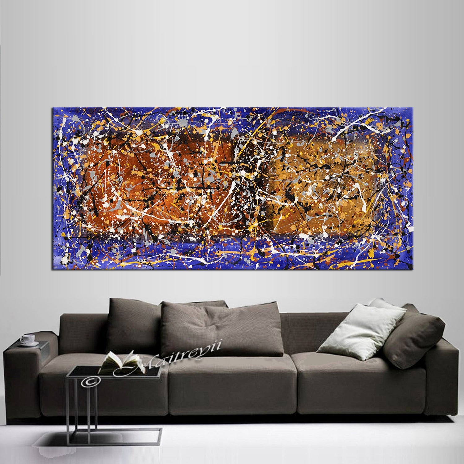 Fall Wall Art Jackson Pollock Purple Orange Painting extra large abstract art Modern Wall oversize canvas - Vintage Beauty 110