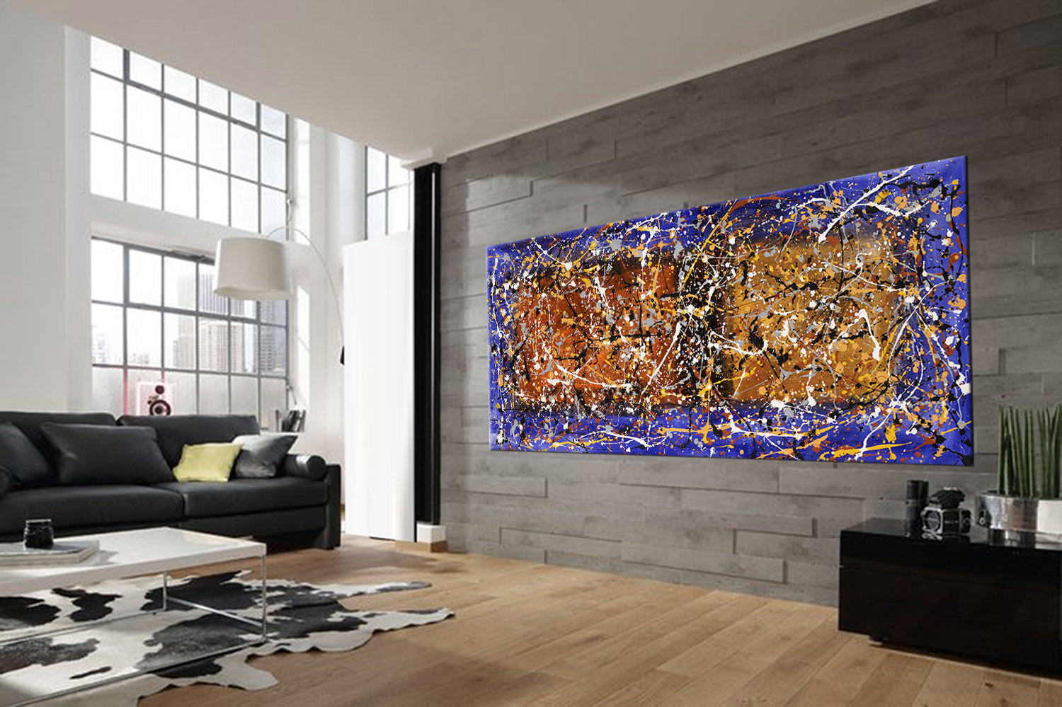 Fall Wall Art Jackson Pollock Purple Orange Painting extra large abstract art Modern Wall oversize canvas - Vintage Beauty 110