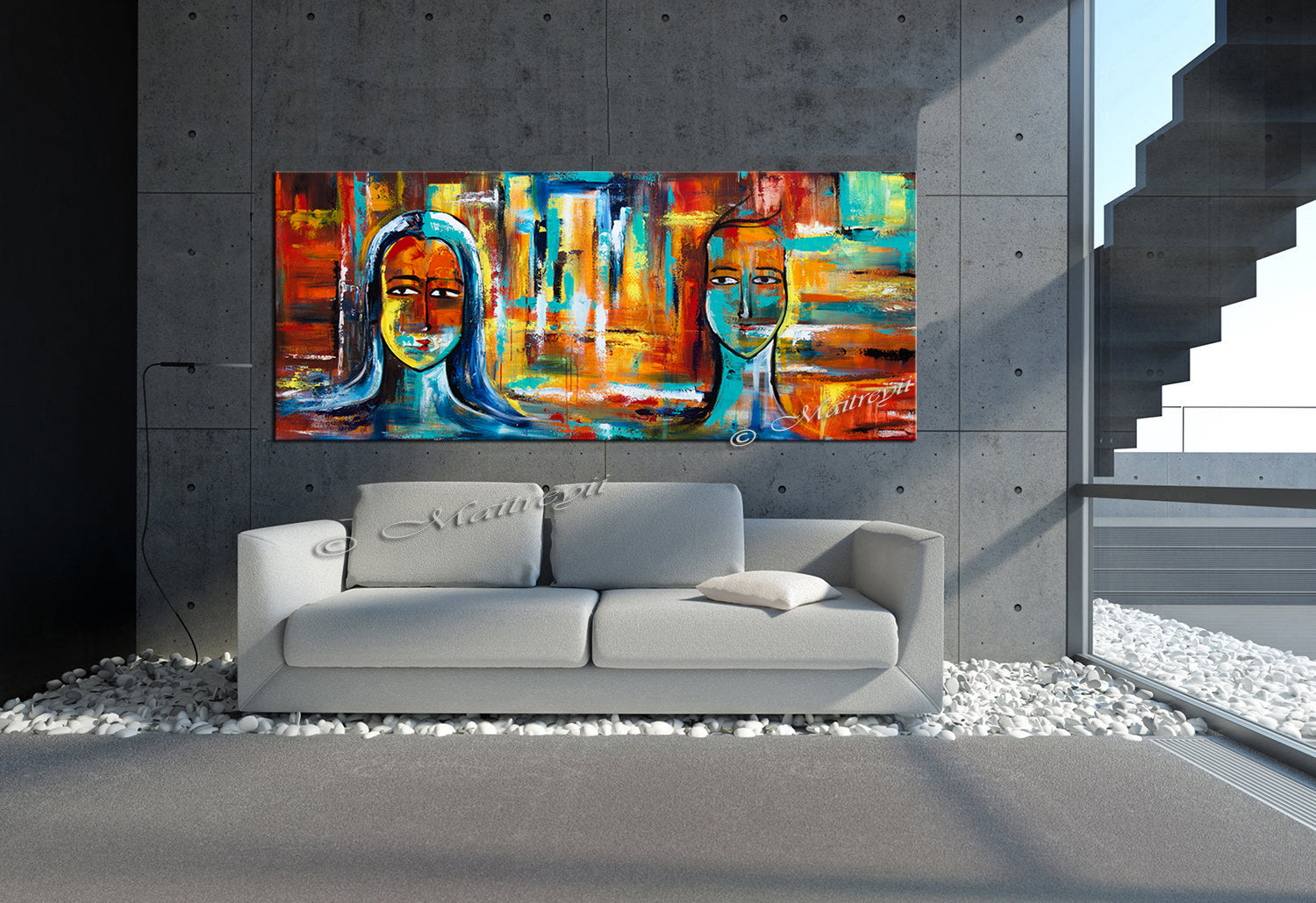 Large Modern Art Oil Painting on Canvas - Modern Wall Art Figurative Divine Love - LargeModernArt