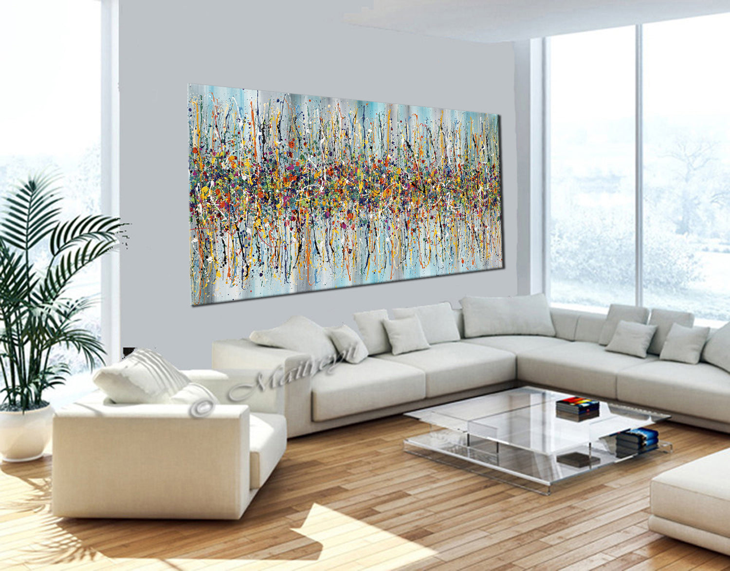 Jackson Pollock Blue Painting extra large abstract art Modern Wall oversize canvas - Beauty of Bridge 14