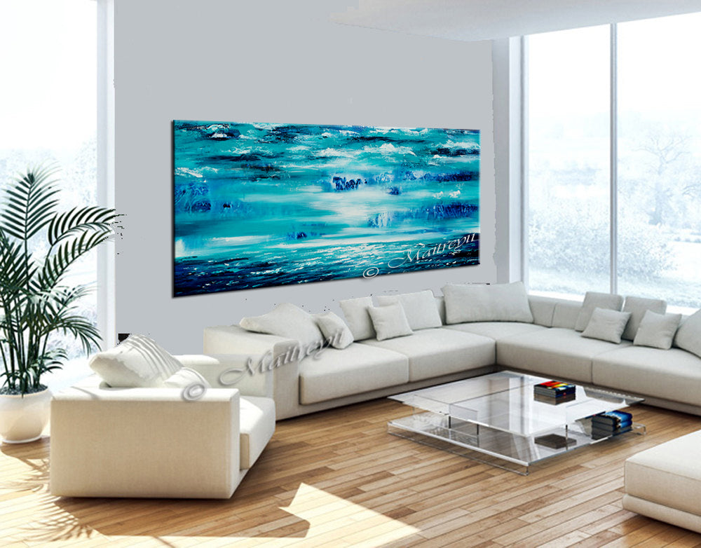 Large Ocean Art Oil Painting on Canvas Modern Wall Art Seascape - Ocean Journey 14 - LargeModernArt