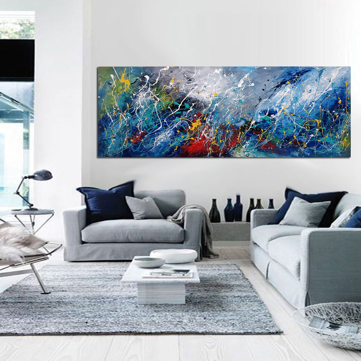 Abstract Paintings | Original Modern Art for large wall Sparkling Ocean | LargeModernArt