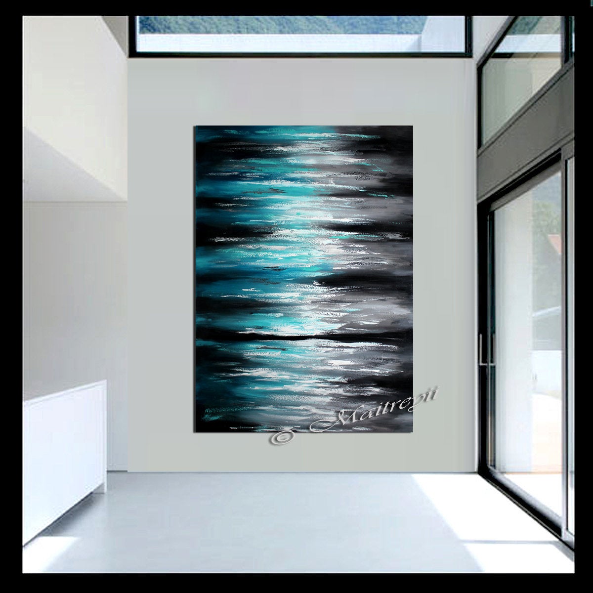 Large Ocean Modern Wall Art Seascape Painting - Teal Ocean - LargeModernArt