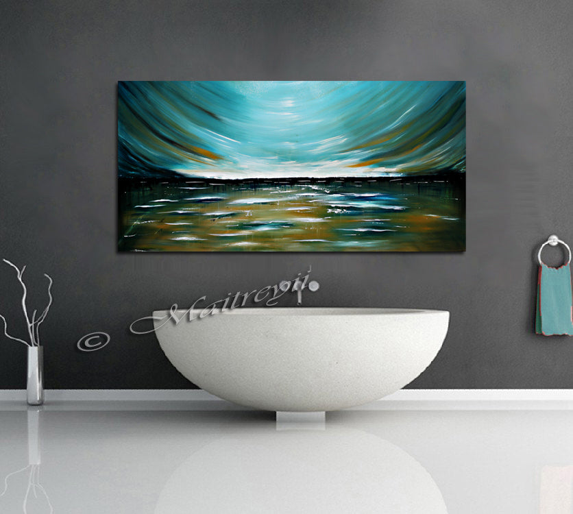 Teal Morning Modern Abstract Art on Canvas Wall Art Original Paintings For Sale - LargeModernArt