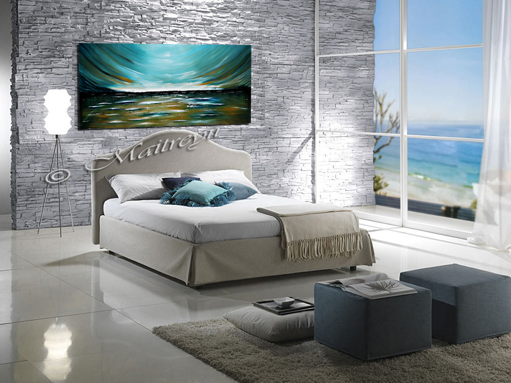 Teal Morning Modern Abstract Art on Canvas Wall Art Original Paintings For Sale - LargeModernArt