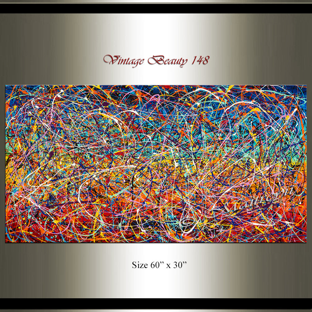 Painting Jackson Pollock Style Drip Style Abstract art on Canvas, large Wall Art - Vintage Beauty 156