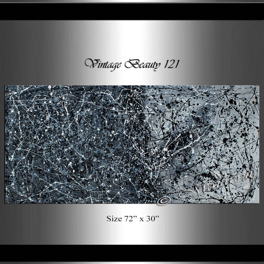 Original Paintings for Sale  Black and white Jackson Pollock  - Vintage Beauty 121 - LargeModernArt
