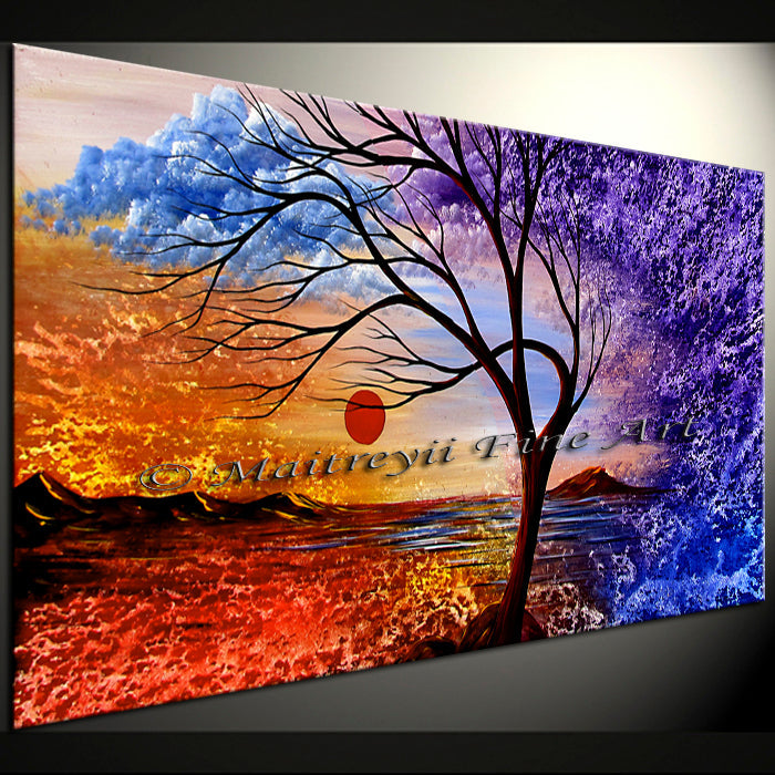 Large Landscape artwork Oil Painting on Canvas - Modern Wall Blissful Sunrise 4 - LargeModernArt