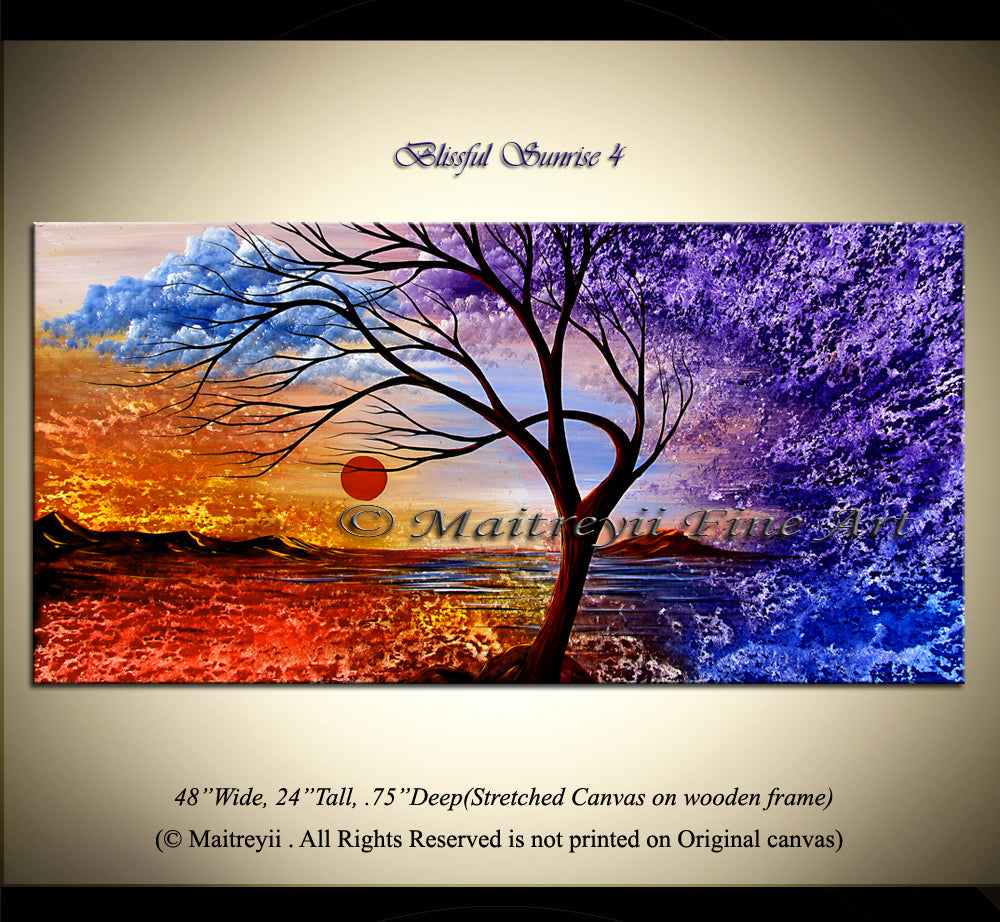 Large Landscape artwork Oil Painting on Canvas - Modern Wall Blissful Sunrise 4 - LargeModernArt