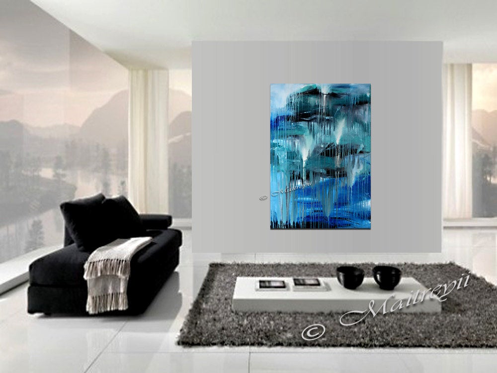 Luxury Modern Home Decor - Blue Waterfall - LargeModernArt