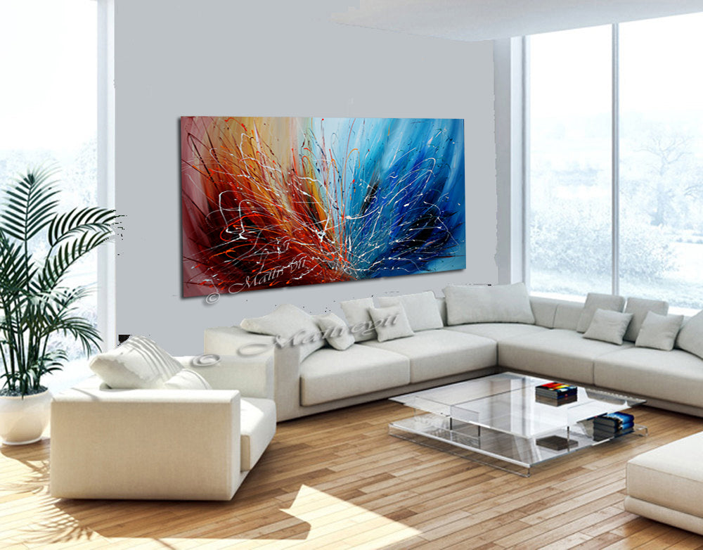 Abstract painting on Canvas Red Blue 72", Wall Art Home Decor - Worldwide Shipping.