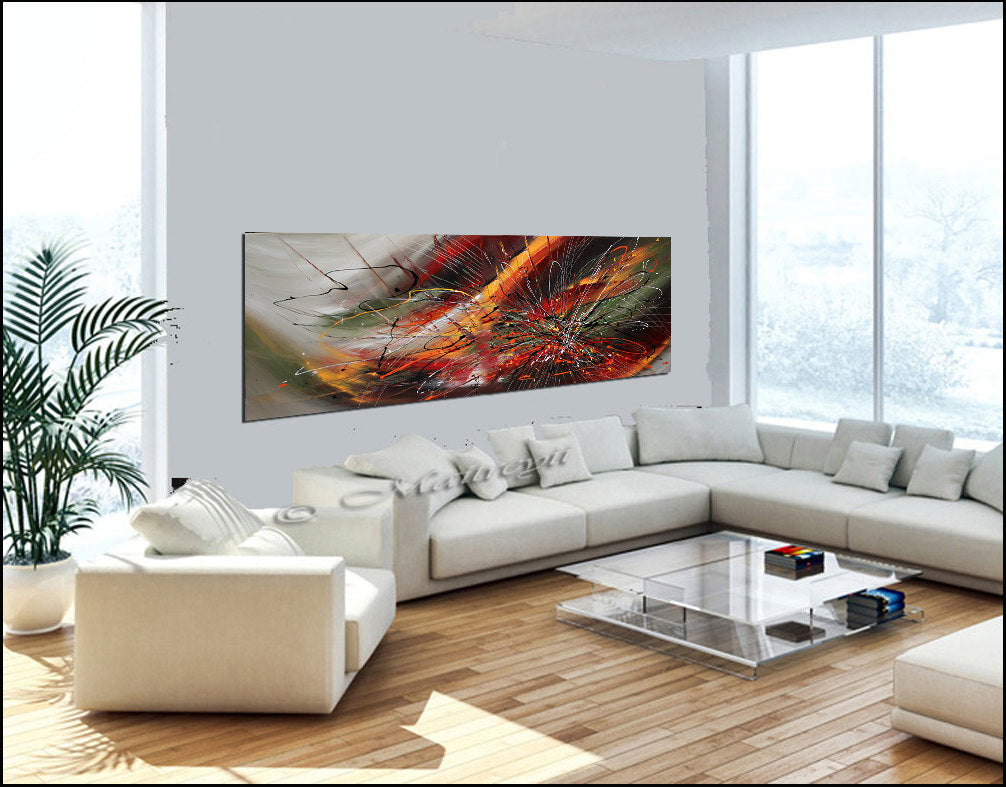 Abstract painting on Canvas Red Blue 72", Wall Art Home Decor - Fall Begins