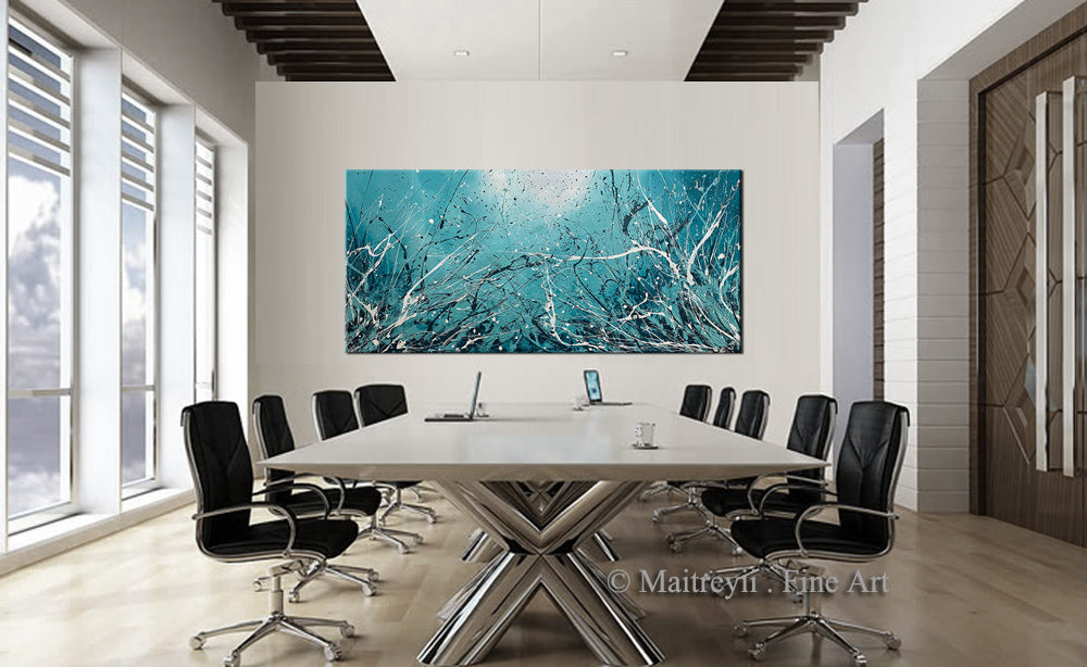 Abstract Teal Painting | Jackson Pollock Style | Large Modern Art - Seascape 43 - LargeModernArt