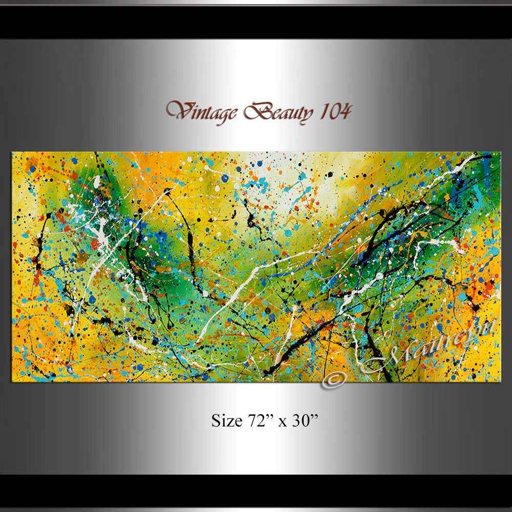 Abstract Artwork Jackson Pollock Orange yellow Fall Painting extra large Modern abstract art Modern Wall art canvas - Vintage Beauty 104