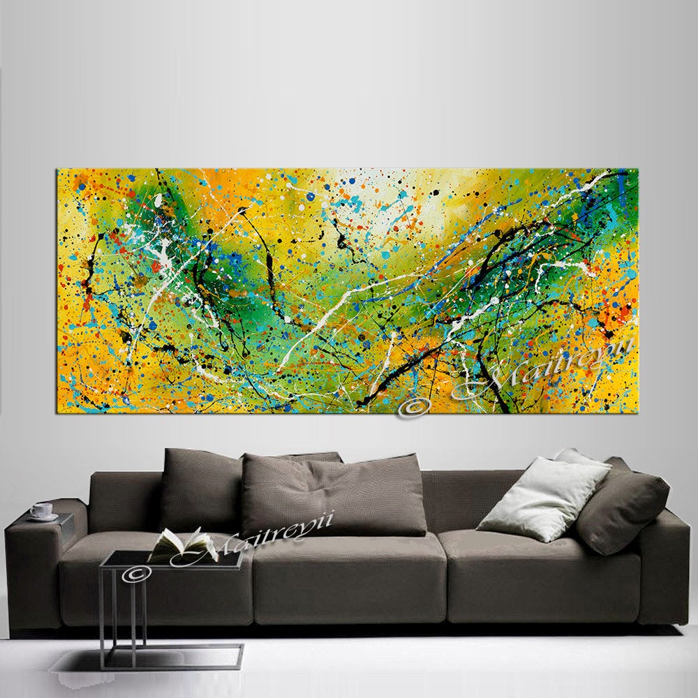 Abstract Artwork Jackson Pollock Orange yellow Fall Painting extra large Modern abstract art Modern Wall art canvas - Vintage Beauty 104