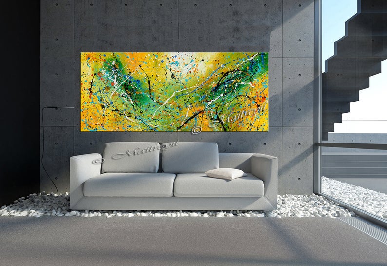 Abstract Artwork Jackson Pollock Orange yellow Fall Painting extra large Modern abstract art Modern Wall art canvas - Vintage Beauty 104